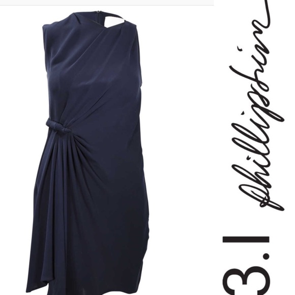 3.1 PHILLIP LIM Navy Blue Asymmetrically Draped  Sleeveless Mini Dress Size 4 - Picture 3 of 10